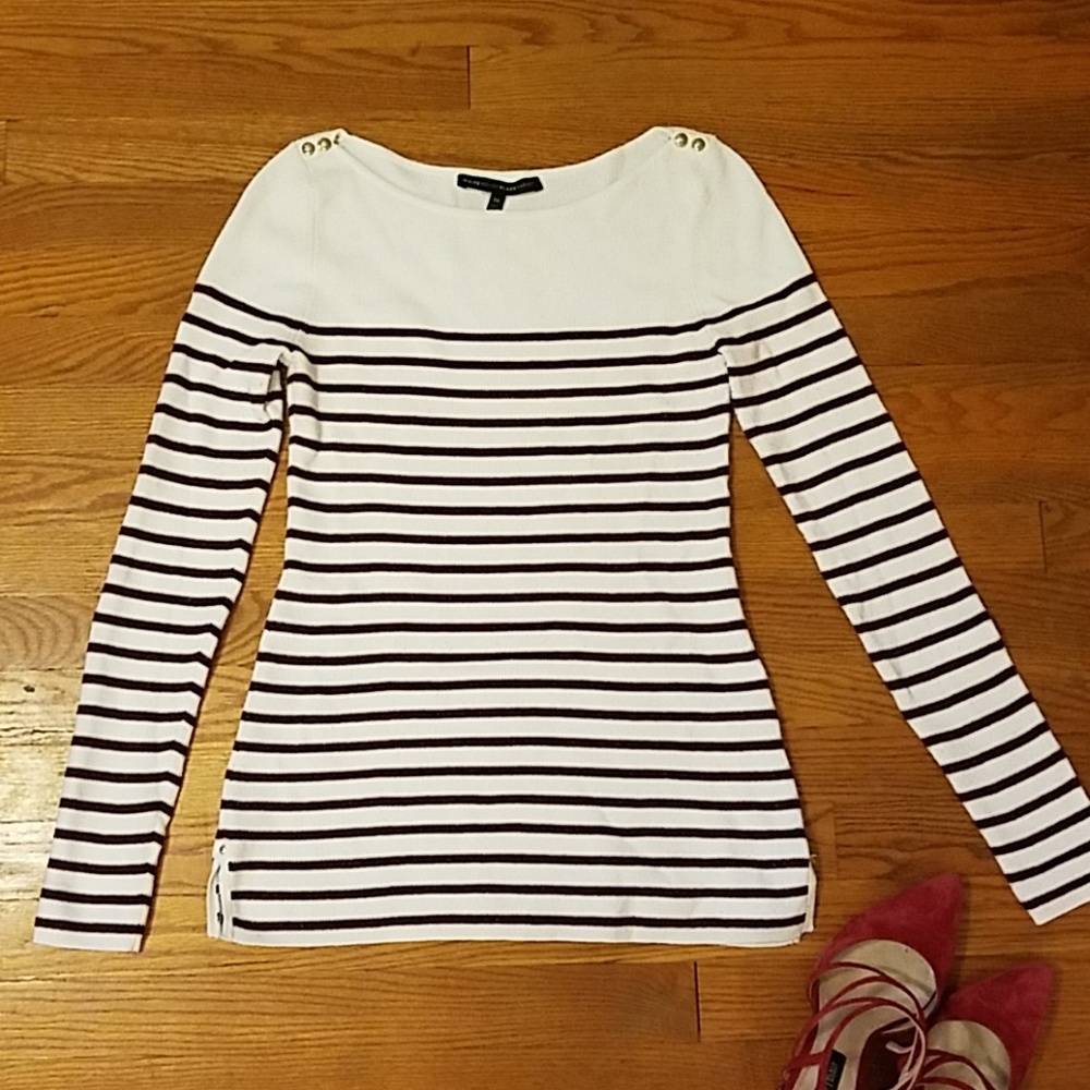 WHBM Cream Sweater with Metallic Red Stripes